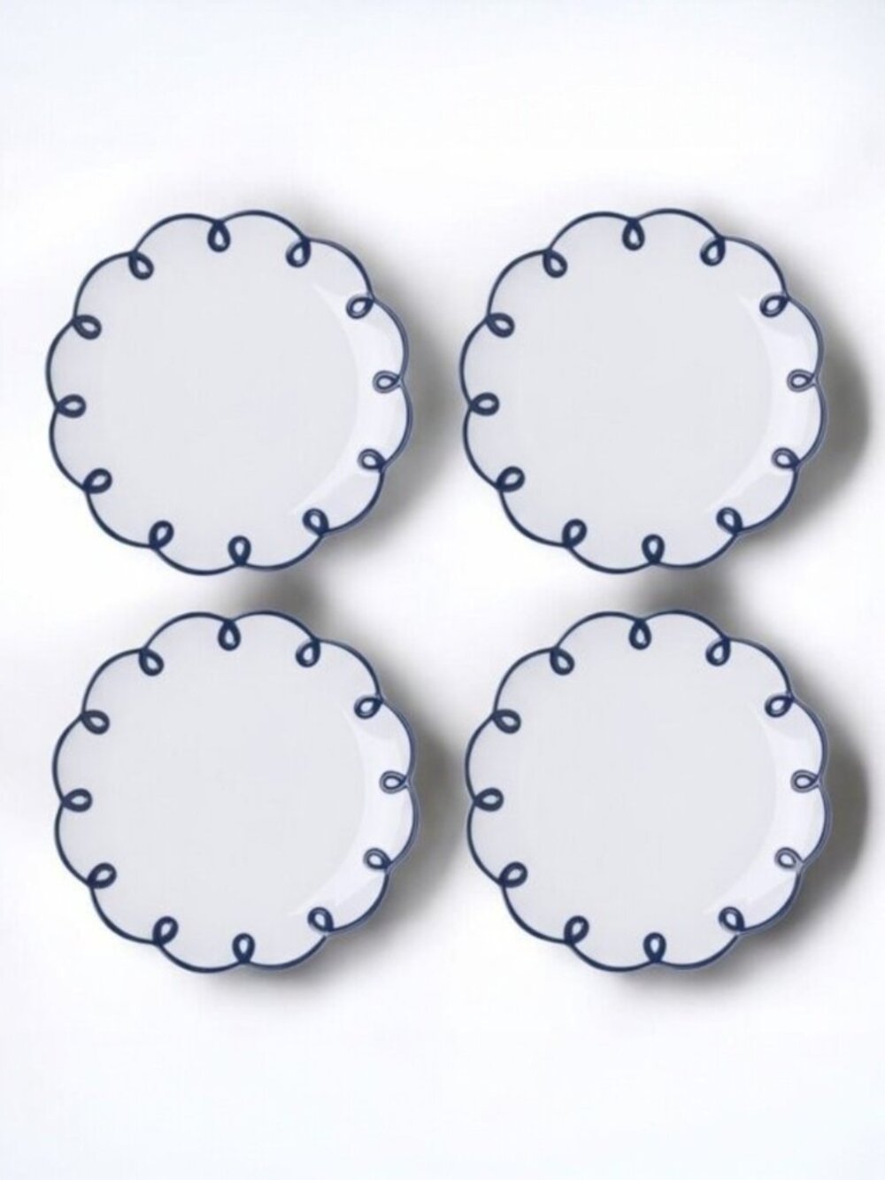 Anthropologie Scalloped Dessert Plates Set of 4 Navy Loop Edge Stoneware NWT
